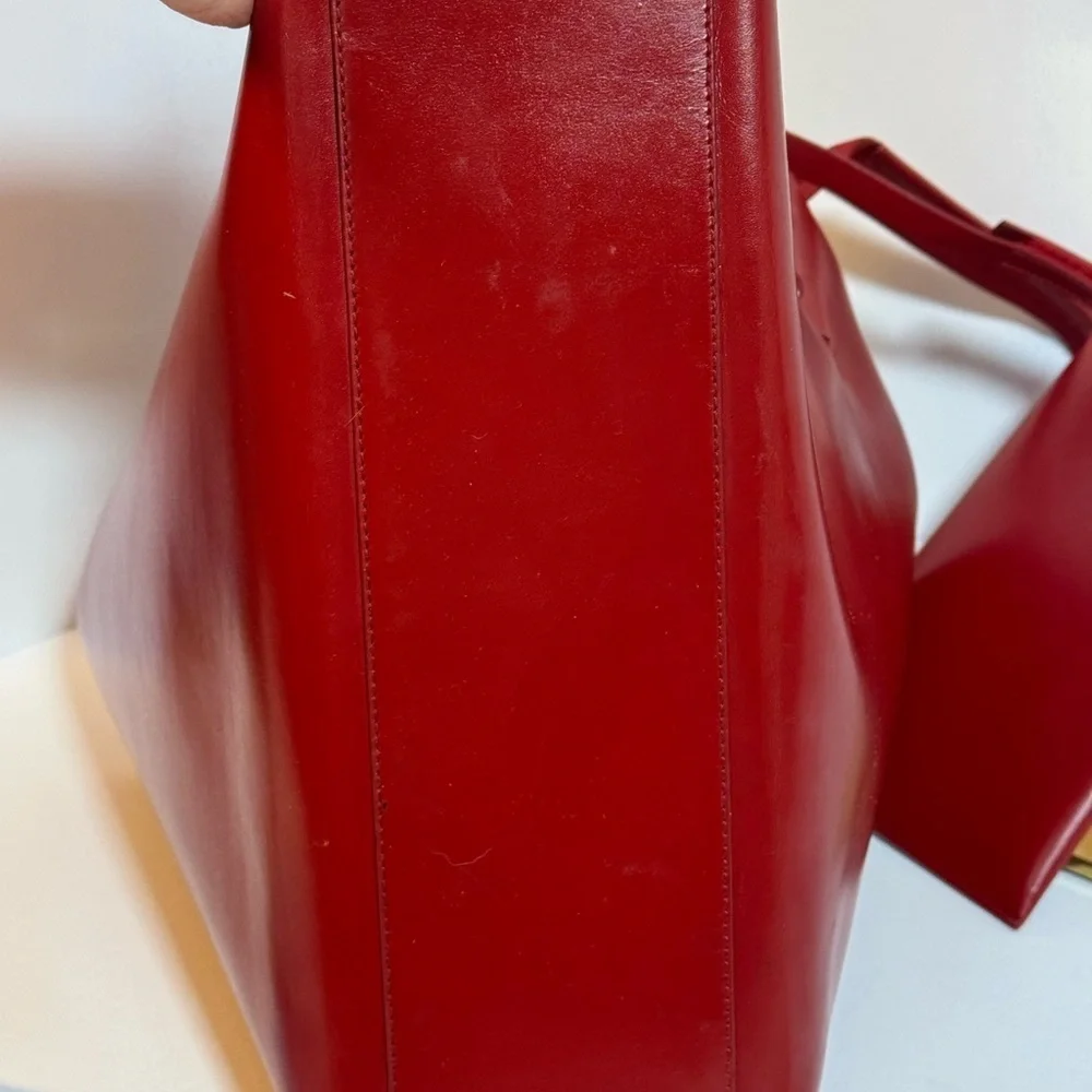 AUTHENTIC Prada Red Leather Tote Bag w/ Pouch